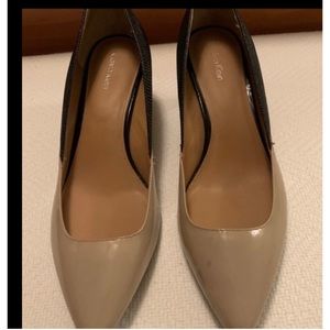 Calvin Klein heels, size 9.5 with beige leather and black